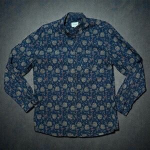 Frank and Oak Dress Shirt Mens Navy Floral Print Long Sleeve Slim Fit Sz XL